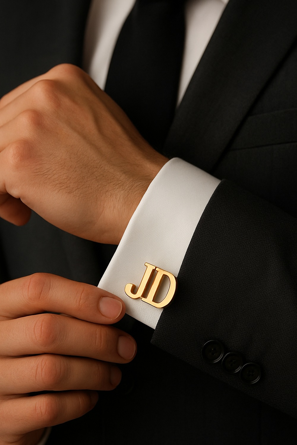 Customized cufflinks in gold finish with initials