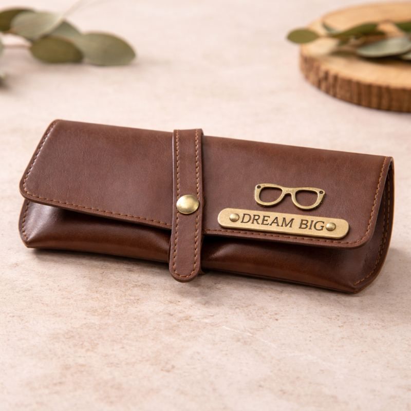 personalized brown leather sunglasses case for eyewear protection